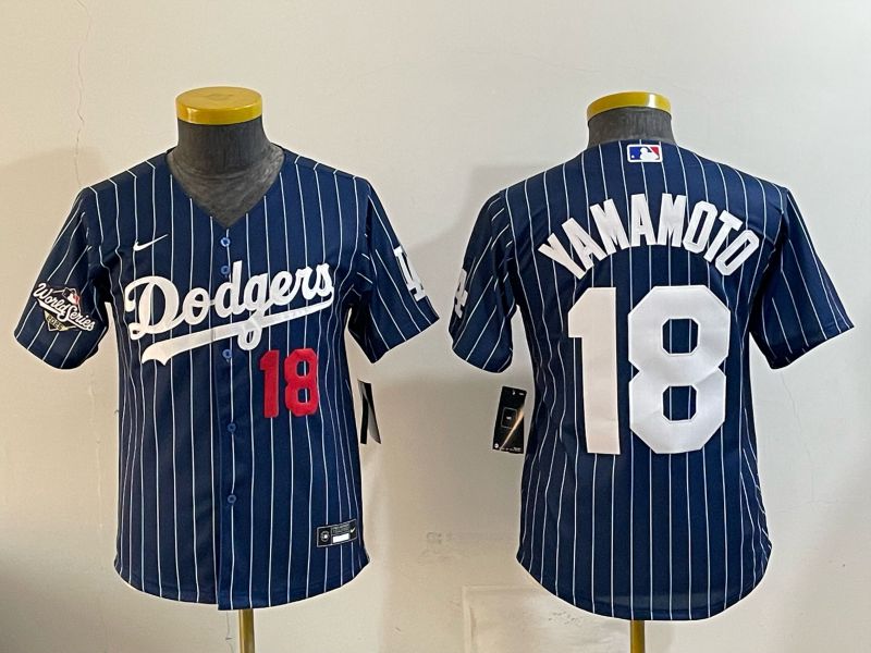 Youth Nike 2026 Los Angeles Dodgers #18 Yamamoto Blue Stripe Game MLB Jersey 12119->youth mlb jersey->Youth Jersey